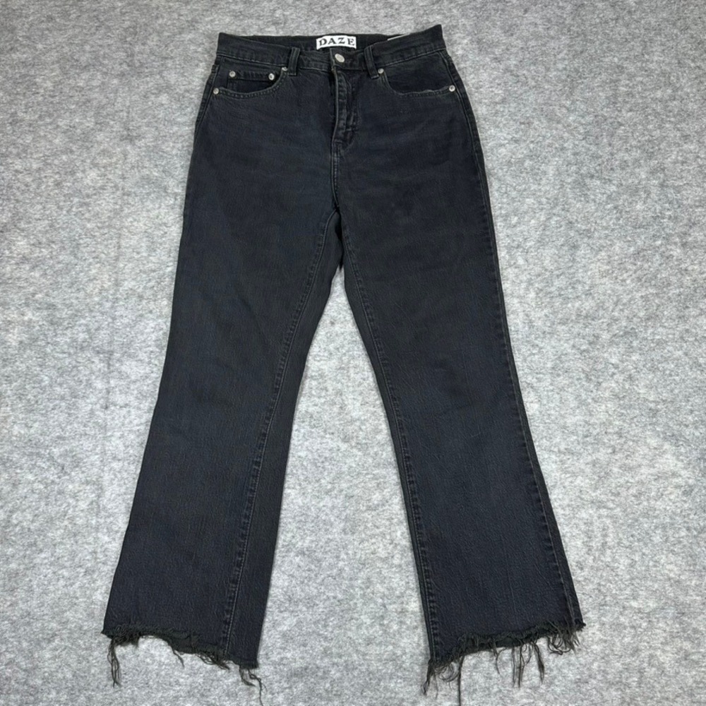 Daze Straight Leg‎ Jeans Black Raw Hem High Rise Womens 26
